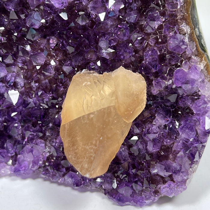 RAINBOW AMETHYST CUT BASE + DOGTOOTH CALCITE