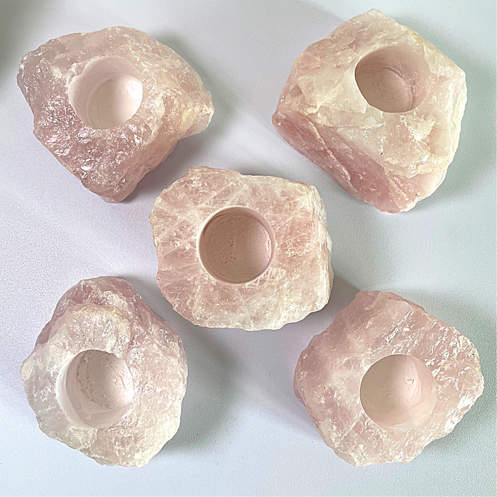 ROSE QUARTZ + CANDLE HOLDER