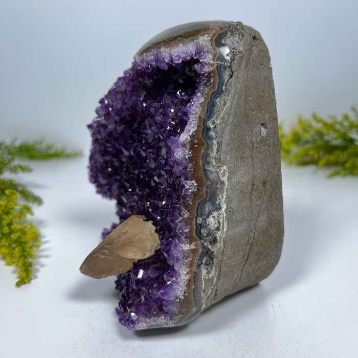 RAINBOW AMETHYST CUT BASE + DOGTOOTH CALCITE