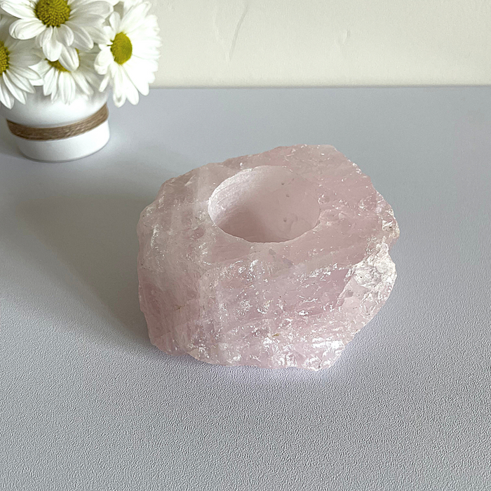 ROSE QUARTZ + CANDLE HOLDER