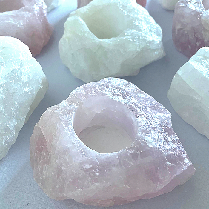 ROSE QUARTZ + CANDLE HOLDER