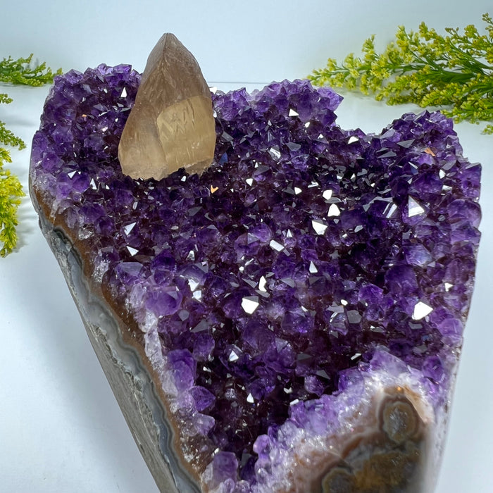 RAINBOW AMETHYST CUT BASE + DOGTOOTH CALCITE