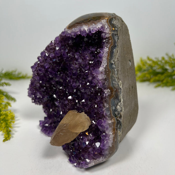 RAINBOW AMETHYST CUT BASE + DOGTOOTH CALCITE