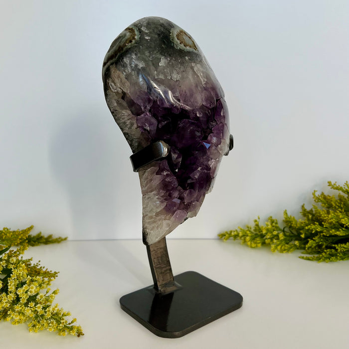 AMETHYST + WING ON METAL STAND